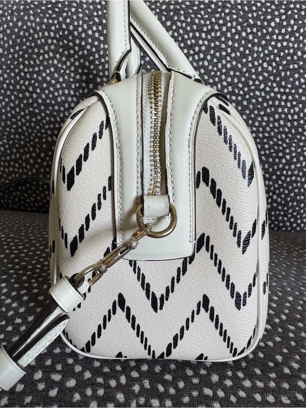 Coach White and Black Chevron Dome Satchel
